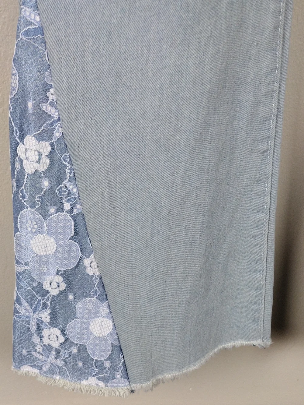YMI Girl Gigi Flare Blue Light Potassium Wash High Rise Lace Raw Hem Denim Jean